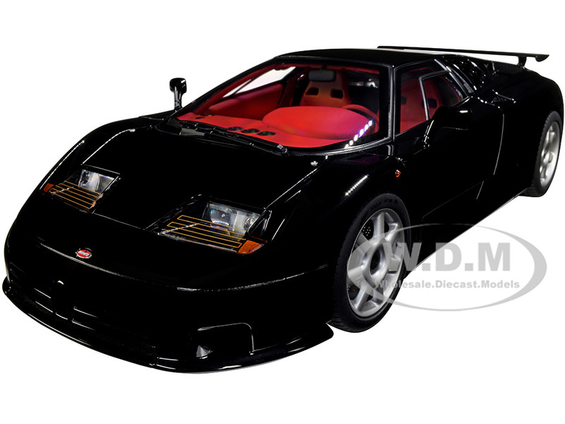 Bugatti EB110 SS Super Sport Nero Vernice Black Red Interior Silver Wheels 1/18 Model Car Autoart 70919