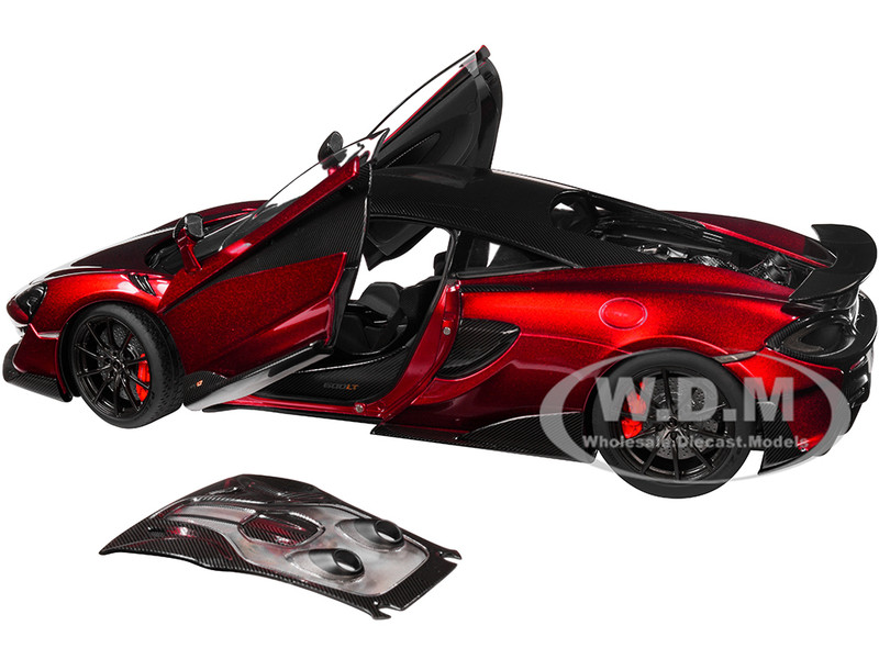 McLaren 600LT Vermillion Red and Carbon 1/18 Model Car Autoart 76085