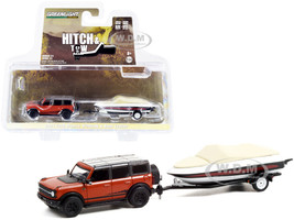 2021 Ford Bronco Wildtrak Rapid Red Metallic Gray Top Boat Trailer Hitch & Tow Series 23 1/64 Diecast Model Car Greenlight 32230 D