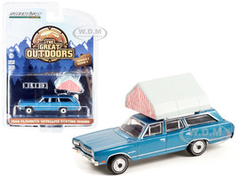 1969 Plymouth Satellite Station Wagon Blue Metallic Camp'otel Rooftop Sleeper Tent The Great Outdoors Series 1 1/64 Diecast Model Car Greenlight 38010 B