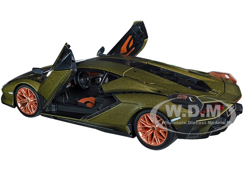 Lamborghini Sian FKP 37 Matt Green Metallic Copper Wheels 1/24 Diecast  Model Car Bburago 21099