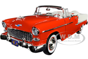 1955 Chevrolet Bel Air Convertible Gypsy Red India Ivory White American Muscle 30th Anniversary 1/18 Diecast Model Car Autoworld AMM1265