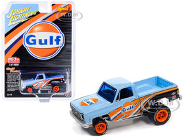 1980 Chevrolet Silverado Pickup Truck Gulf Oil Light Blue with Stripes Zingers Series Limited Edition 4800 pieces Worldwide 1/64 Diecast Model Car Johnny Lightning JLCP7370