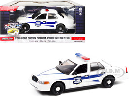 2008 Ford Crown Victoria Police Interceptor White Dark Blue Stripes Indiana State Police Hot Pursuit Series 1/24 Diecast Model Car Greenlight 85543