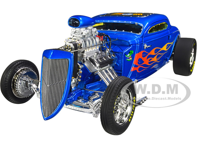 1934 Blown Altered Coupe Hot Rod Rat Fink Blue Metallic with Flames Limited Edition 666 pieces Worldwide 1/18 Diecast Model Car GMP 18965