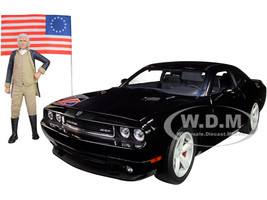2010 Dodge Challenger SRT8 Black Matt Black Stripes George Washington Figurine US Flag 1/18 Diecast Model Car ACME A1806016