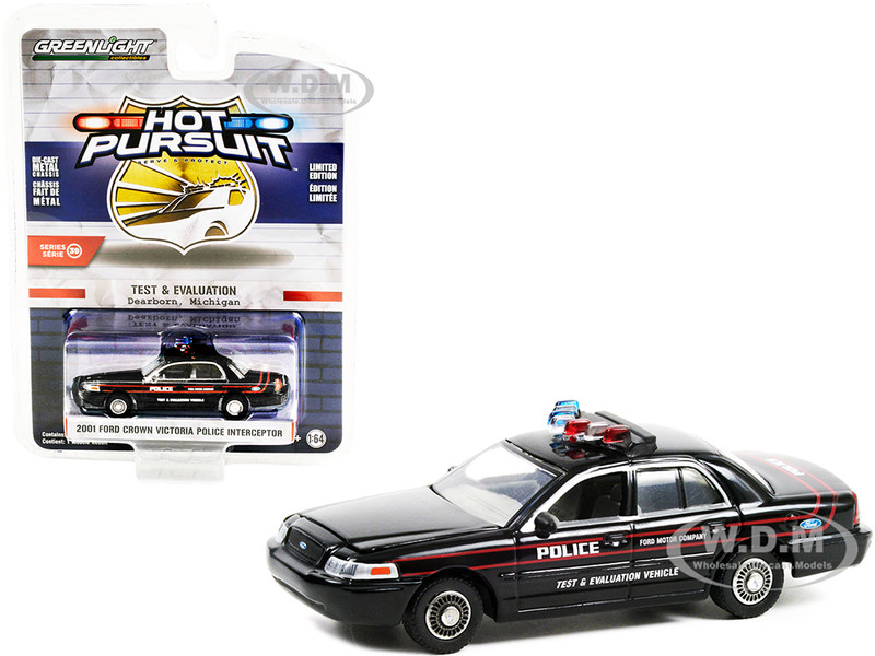 2001 Ford Crown Victoria Police Interceptor Black Police Prep Package Test & Evaluation Vehicle Dearborn Michigan Hot Pursuit Series 39 1/64 Diecast Model Car Greenlight 42970 D