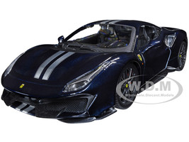 Ferrari 488 Pista Dark Blue Metallic Silver Stripes 1/24 Diecast Model Car Bburago 26026