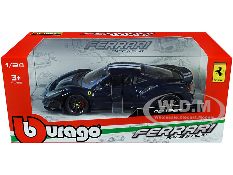FERRARI 488 PISTA DARK BLUE 1/24 DIECAST MODEL CAR BY BBURAGO