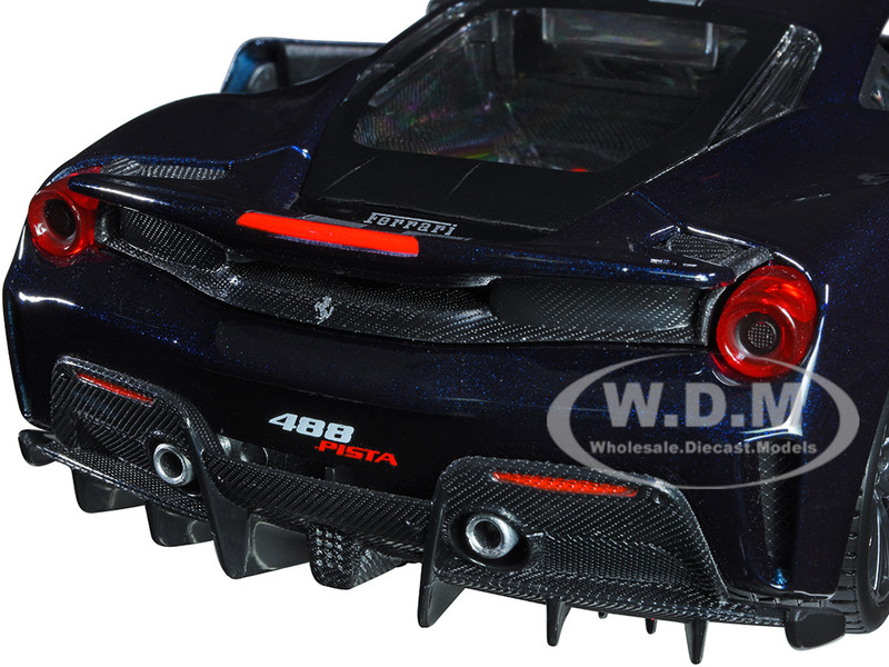 Ferrari 488 Pista Dark Blue Metallic Silver Stripes 1/24 Diecast