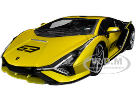 Lamborghini Sian FKP 37 #63 Yellow Metallic Black 1/18 Diecast Model Car Bburago 11100