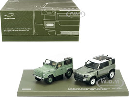 2015 Land Rover Defender 90 Heritage Edition Green 2020 Land Rover Defender 90 Pangea Green Set of 2 pieces Limited Edition 299 pieces Worldwide 1/43 Diecast Model Car Almost Real 410700