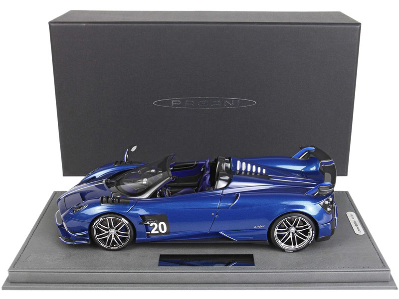 Pagani Huayra Roadster BC Carbon Fiber Blue Metallic Purple Interior DISPLAY CASE Limited Edition 48 pieces Worldwide 1/18 Model Car BBR P18159 B