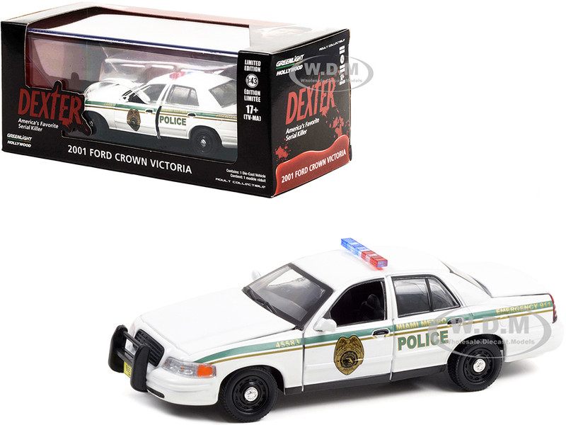 2001 Ford Crown Victoria Police Interceptor White Miami Metro Police Department Dexter 2006-2013 TV Series 1/43 Diecast Model Car Greenlight 86613