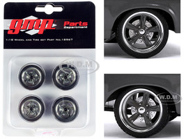 Street Fighter Billet Wheels and Tires Dark Gray Spokes with Chrome Lip Set of 4 pieces from 1970 Chevrolet Nova Destroyer 1/18 Scale Model GMP 18967