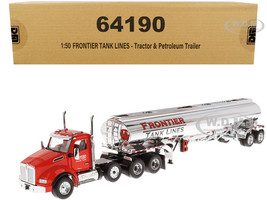 Kenworth T880 SBFA Tandem Day Cab Truck Pusher Axle Heil FD9300/DT-C4 Petroleum Tanker Trailer Frontier Tank Lines Red Chrome Transport Series Limited Edition 500 pieces Worldwide 1/50 Diecast Model Diecast Masters 64190