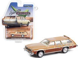 1976 Pontiac Grand LeMans Safari Sandstone Gold Metallic Woodgrain Sides Estate Wagons Series 7 1/64 Diecast Model Car Greenlight 36040 E