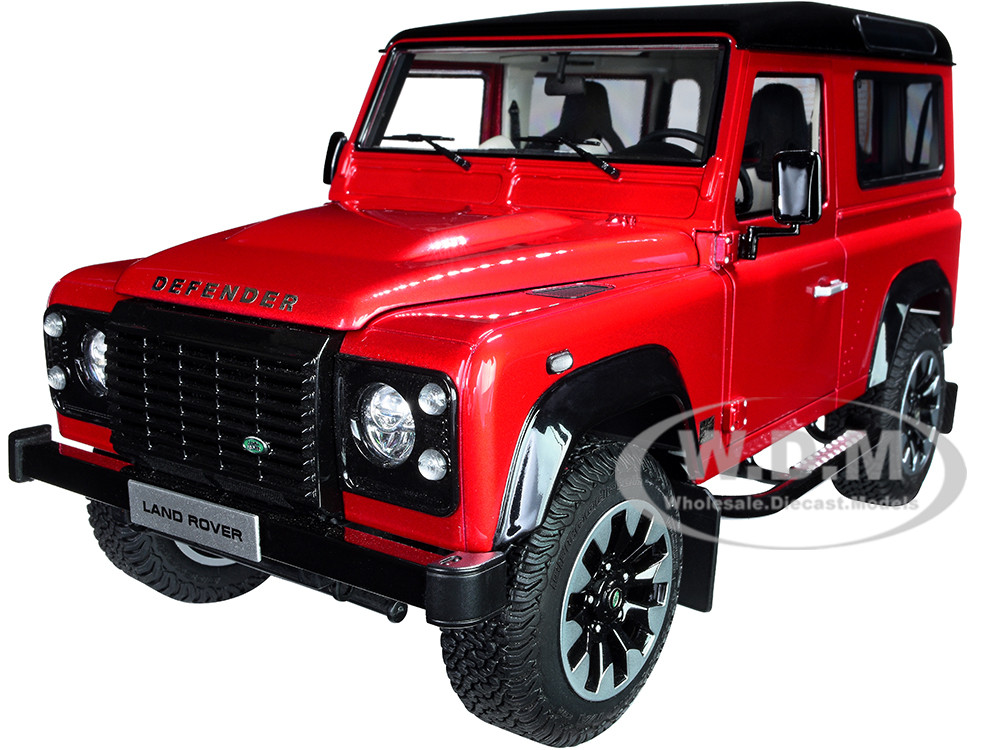 Rover Defender 90 Works V8 Red Metallic Gloss Black Top 70th Edition 1/18 Diecast Model Car LCD LCD18007