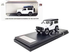 Land Rover Defender 90 Works V8 White Black Top 70th Edition 1/64 Diecast Model Car LCD Models LCD64016