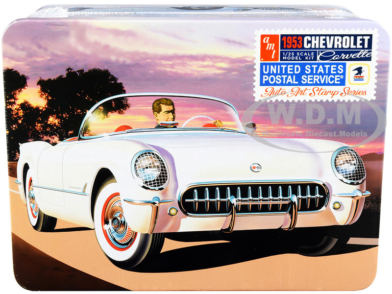 Skill 2 Model Kit 1953 Chevrolet Corvette USPS United States Postal Service Themed Collectible Tin 1/25 Scale Model AMT AMT1244