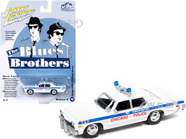 1975 Dodge Monaco White Blue Stripes Chicago Police Department The Blues Brothers 1980 Movie Pop Culture Series 3 1/64 Diecast Model Car Johnny Lightning JLPC005-JLSP216