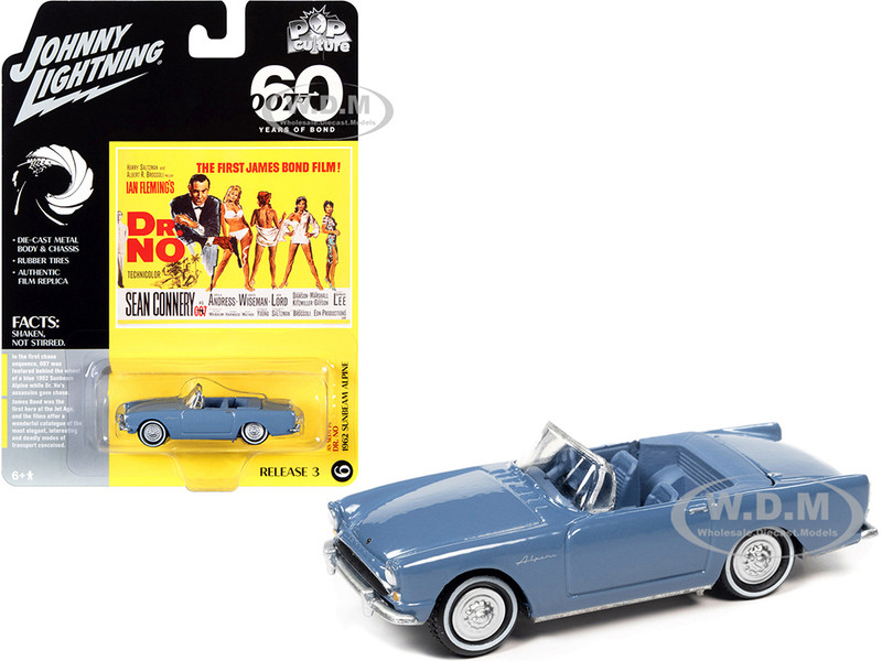 1962 Sunbeam Alpine Convertible Lake Blue James Bond 007 Dr. No 1962 Movie Pop Culture Series 3 1/64 Diecast Model Car Johnny Lightning JLPC005-JLSP218