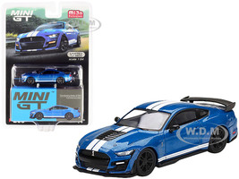 Ford Mustang Shelby GT500 Ford Performance Blue Metallic White Stripes Limited Edition 3600 pieces Worldwide 1/64 Diecast Model Car True Scale Miniatures MGT00268