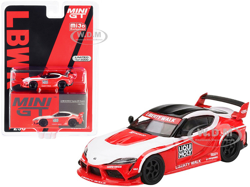 Toyota GR Supra LB WORKS RHD Right Hand Drive Liqui Moly Red White Black Top Limited Edition 3000 pieces Worldwide 1/64 Diecast Model Car True Scale Miniatures MGT00290