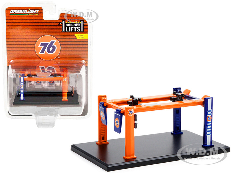 Adjustable Four-Post Lift Union 76 Orange and Blue Four-Post Lifts Series 2 1/64 Diecast Model Greenlight 16120 C