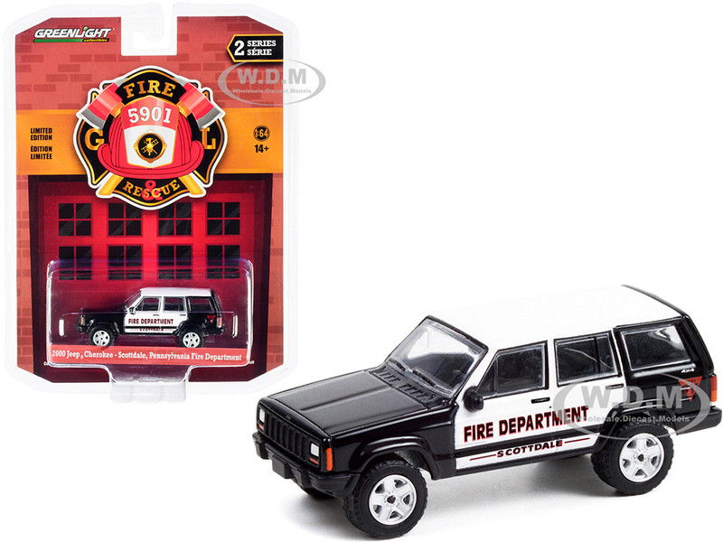 2000 Jeep Cherokee Black and White Scottdale Fire Department Pennsylvania Fire & Rescue Series 2 1/64 Diecast Model Car Greenlight 67020 D