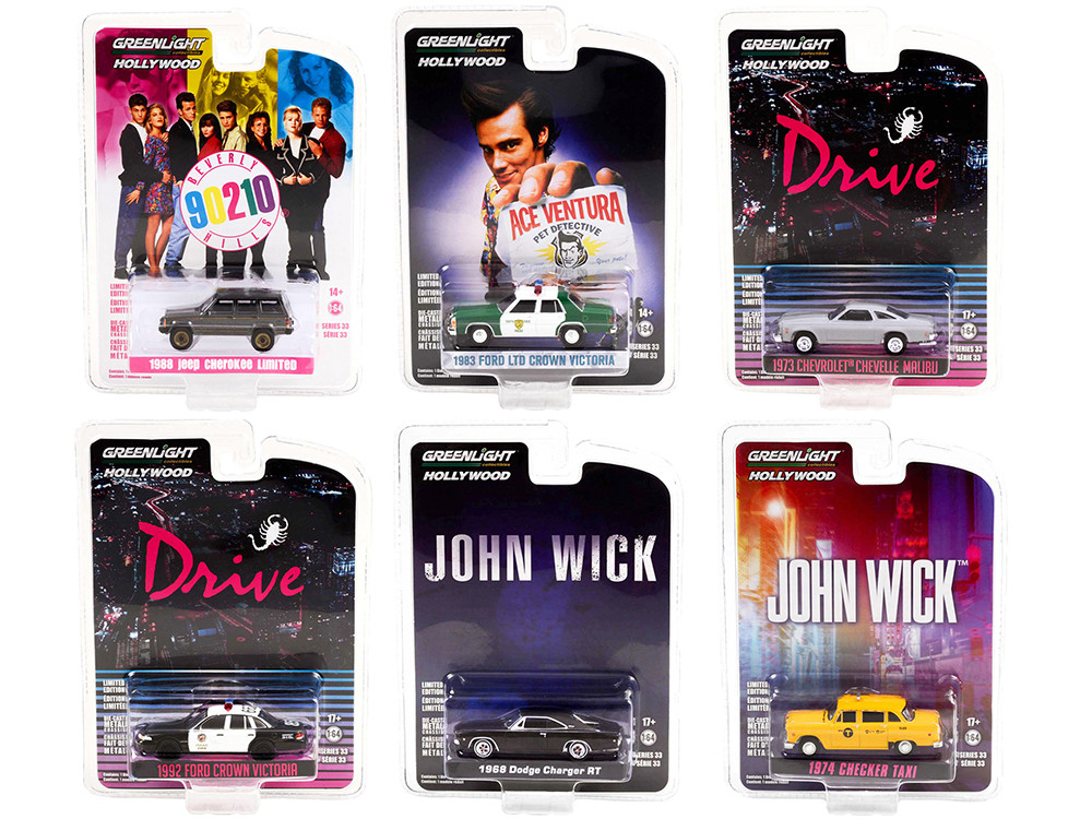 HOLLYWOOD SERIES RELEASE 17 SET OF 6 CARS 1/64 DIECAST BY GREENLIGHT 44770