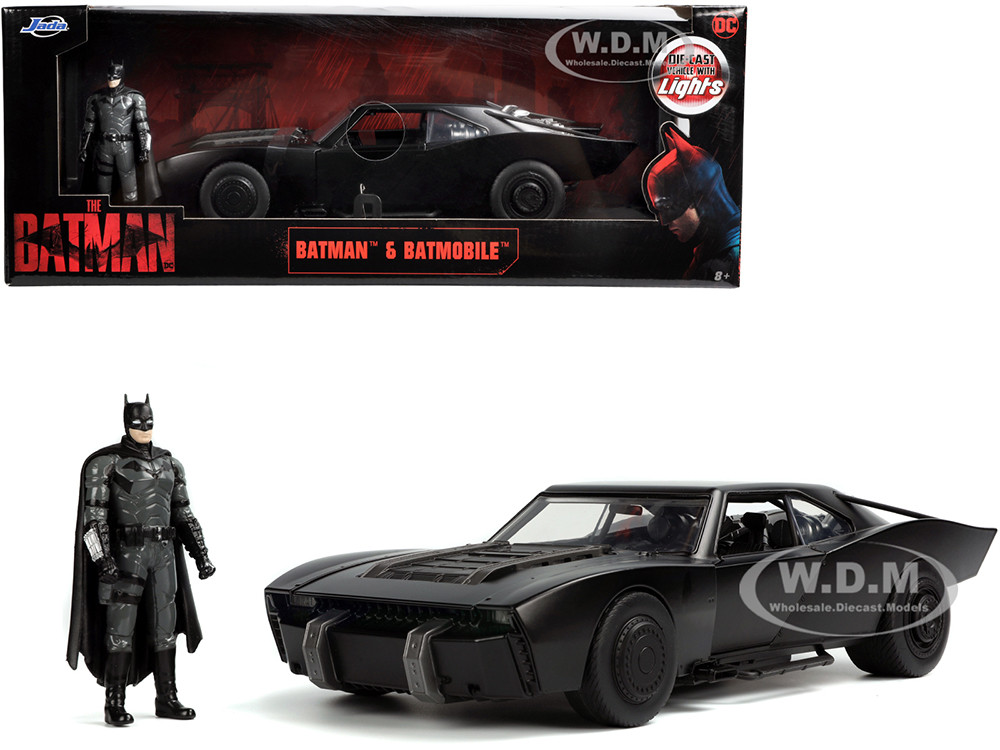 Batmobile Matt Black with Lights Batman Diecast Figurine The