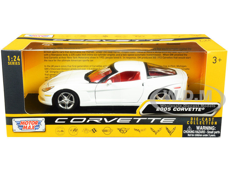 2005 Chevrolet Corvette C6 White Red Interior History of Corvette Series 1/24 Diecast Model Car Motormax 73270