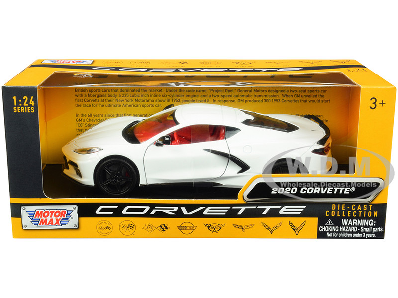 2020 Chevrolet Corvette C8 Stingray White Red Interior History of Corvette Series 1/24 Diecast Model Car Motormax 79360