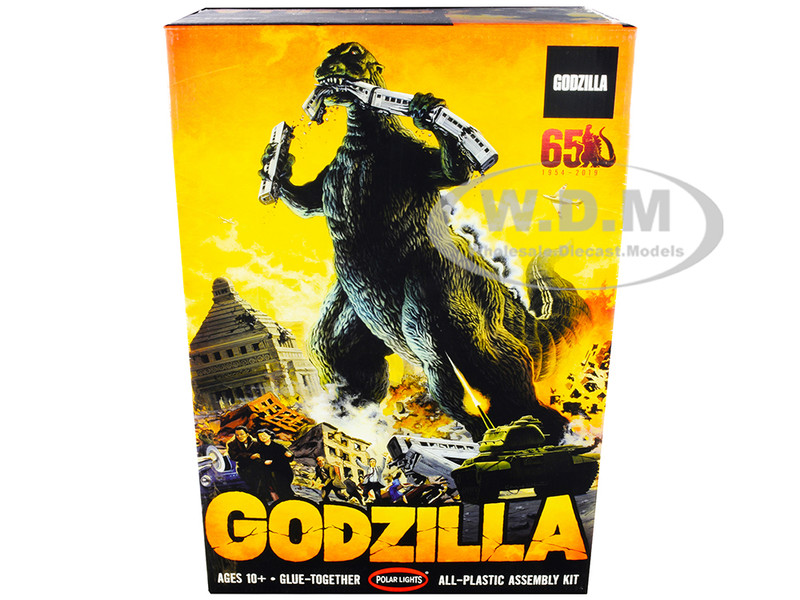 Skill 2 Model Kit Godzilla Figurine with Diorama Base 65th Anniversary Edition 1954-2019 1/144 Scale Model Polar Lights POL956