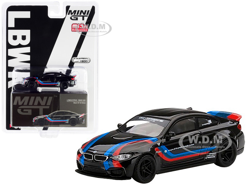 BMW M4 LB Works Black with M Stripes Limited Edition 7800 pieces Worldwide 1/64 Diecast Model Car True Scale Miniatures MGT00306