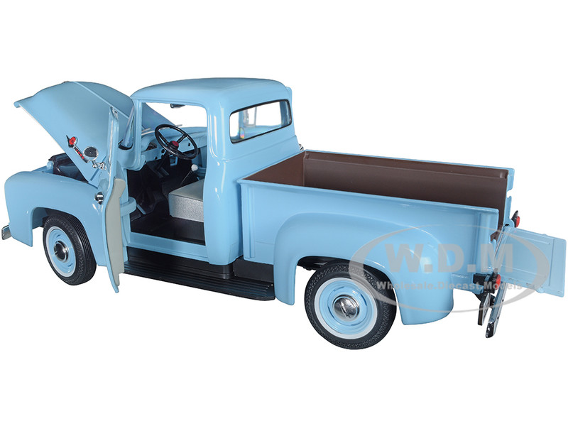 1956 Ford F-100 Mild Custom Pickup Truck Diamond Blue 1/18 Diecast Model Car By Auto World -Closeout Items Sales AW290 2 67585.1654126738.800.600
