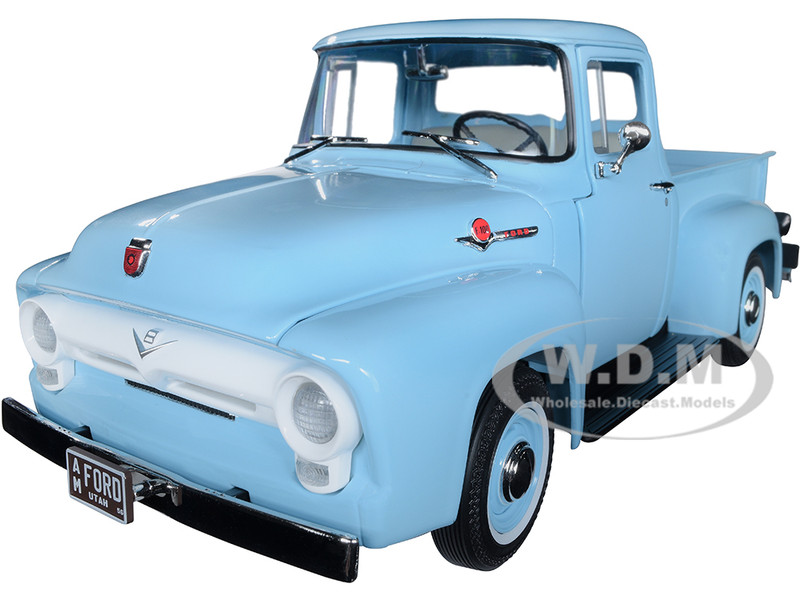 1956 Ford F-100 Mild Custom Pickup Truck Diamond Blue 1/18 Diecast Model Car Auto World AW290