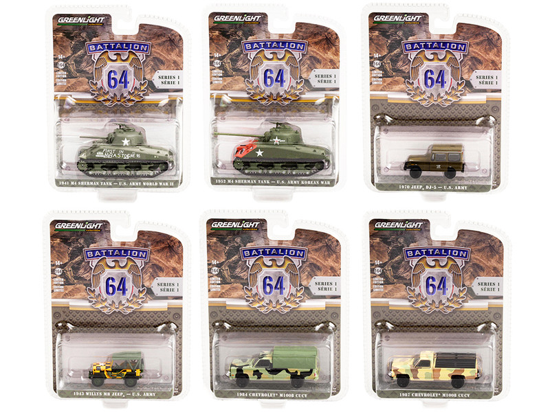 Battalion 64 Set of 6 pieces Release 1 1/64 Diecast Models Greenlight 61010