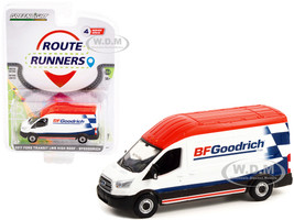 2017 Ford Transit LWB High Roof Van White Blue Red Top BFGoodrich Route Runners Series 4 1/64 Diecast Model Car Greenlight 53040 B