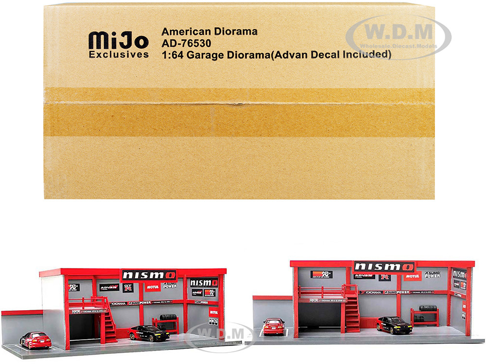 Garage Diorama Advan Diorama with Decals 1/64 Scale Models
