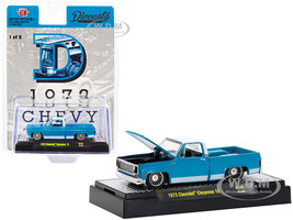 1973 Chevrolet Cheyenne 10 Pickup Truck D Baby Blue White Top and Stripes Diecastz Collectors Riverside Show Exclusives Limited Edition 5750 pieces Worldwide 1/64 Diecast Model Car M2 Machines 31500-RZ02-D