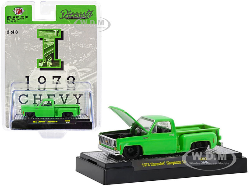 1973 Chevrolet Cheyenne 10 Pickup Truck I Bright Green Diecastz Collectors Riverside Show Exclusives Limited Edition 5750 pieces Worldwide 1/64 Diecast Model Car M2 Machines 31500-RZ02-I