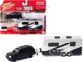 2005 Cadillac Escalade Matt Black Camper Trailer Limited Edition 6012 pieces Worldwide Truck and Trailer Series 1/64 Diecast Model Car Johnny Lightning JLBT014 JLSP201 B
