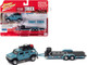 2004 Hummer H2 Ocean Blue Open Trailer Limited Edition 6012 pieces Worldwide Truck and Trailer Series 1/64 Diecast Model Car Johnny Lightning JLBT014 JLSP202 B