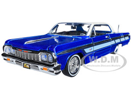 1964 Chevrolet Impala Lowrider Hard Top Candy Blue Metallic Cream Top Get Low Series 1/24 Diecast Model Car Motormax 79021