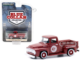1954 Ford F-100 Pickup Truck Burgundy Indian Motorcycle Sales & Service Blue Collar Collection Series 10 1/64 Diecast Model Car Greenlight 35220 A