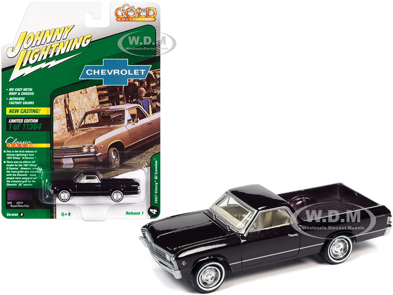 1967 Chevrolet El Camino Royal Plum Metallic Classic Gold Collection Series Limited Edition 11364 pieces Worldwide 1/64 Diecast Model Car Johnny Lightning JLCG028-JLSP225 A