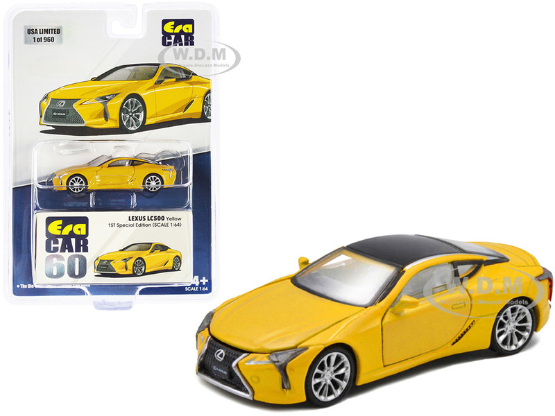 Lexus LC500 Yellow Metallic Black Top White Interior 1st Special Edition Limited Edition 960 pieces 1/64 Diecast Model Car Era Car LS21LCRF60