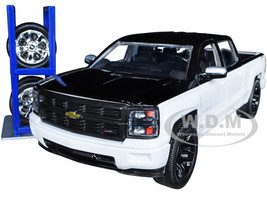 2014 Chevrolet Silverado Z71 Pickup Truck Black White Extra Wheels Just Trucks Series 1/24 Diecast Model Car Jada 33850